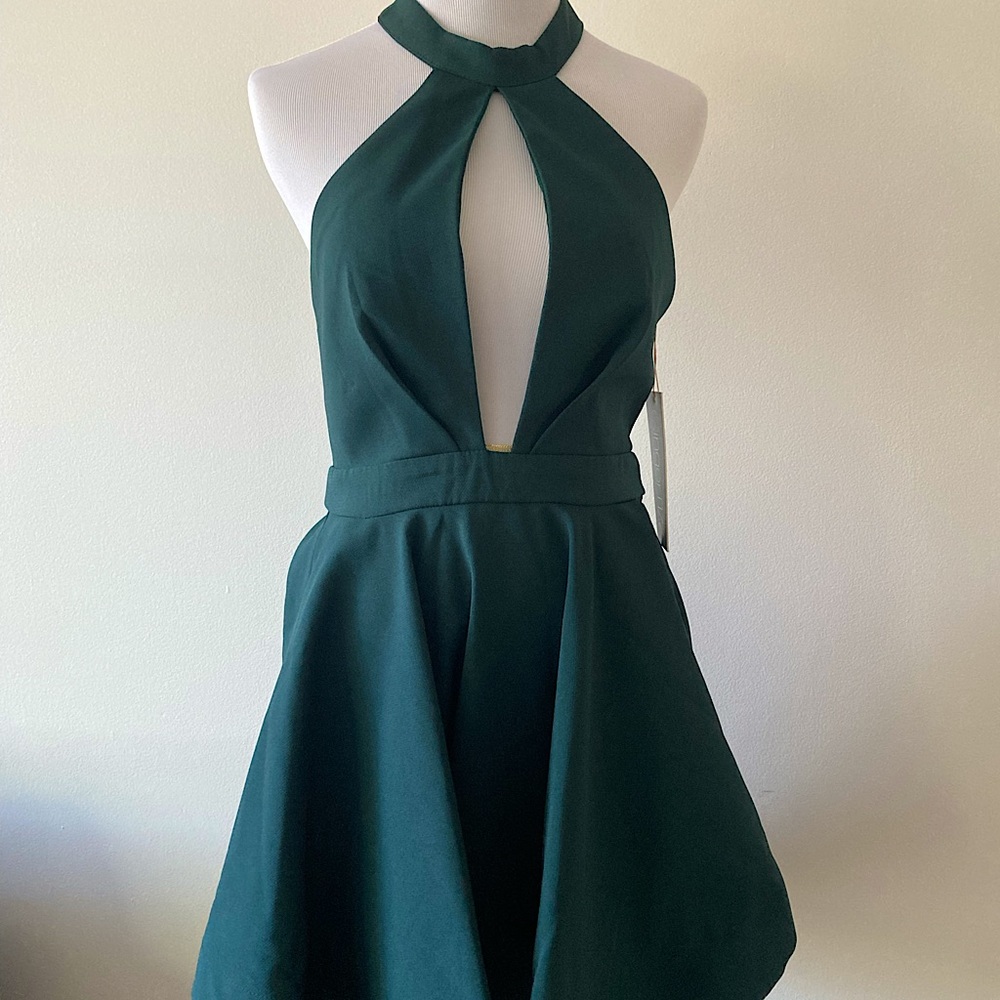 Sexy deep v halter dress with A-line skirt.